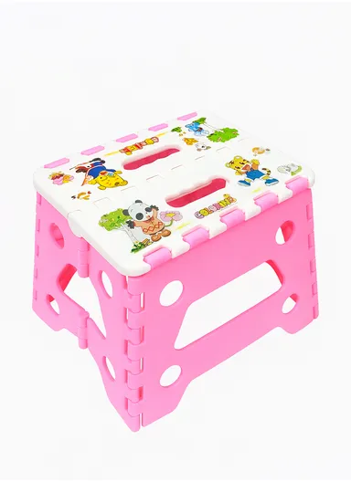 Children’s Portable Folding Step Stool with Cute Cartoon Design, Non-Slip Surface &amp; Easy Carry Handle (L29 × W23 × H22)cm – Pink