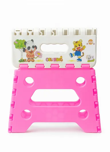 Children’s Portable Folding Step Stool with Cute Cartoon Design, Non-Slip Surface &amp; Easy Carry Handle (L29 × W23 × H22)cm – Pink