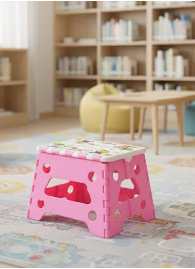 Children’s Portable Folding Step Stool with Cute Cartoon Design, Non-Slip Surface &amp; Easy Carry Handle (L29 × W23 × H22)cm – Pink