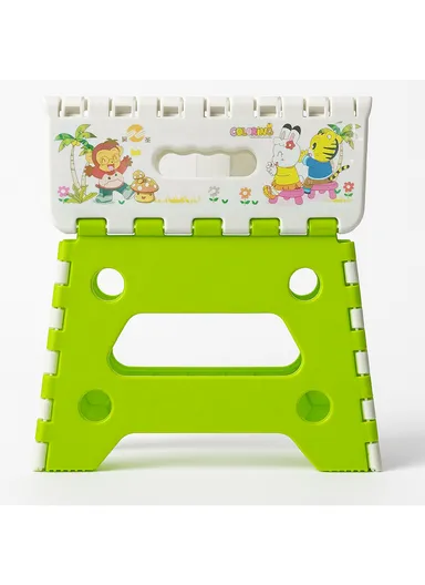 Children’s Portable Folding Step Stool with Cute Cartoon Design, Non-Slip Surface &amp; Easy Carry Handle (L29 × W23 × H22)cm – Green