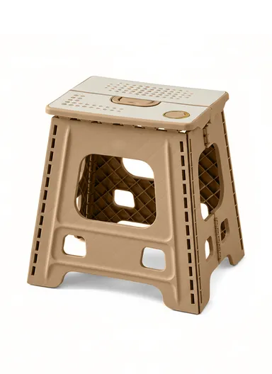 Heavy-Duty Non-Slip Folding Stool, Portable Secure Stepping Aid for Bathroom &amp; Kitchen 2605 (L33 x W27 x H34)cm - Tan
