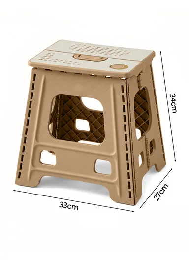 Heavy-Duty Non-Slip Folding Stool, Portable Secure Stepping Aid for Bathroom &amp; Kitchen 2605 (L33 x W27 x H34)cm - Tan