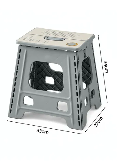 Heavy-Duty Non-Slip Folding Stool, Portable Secure Stepping Aid for Bathroom &amp; Kitchen 2605 (L33 x W27 x H34)cm - Grey