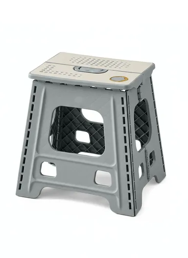 Heavy-Duty Non-Slip Folding Stool, Portable Secure Stepping Aid for Bathroom &amp; Kitchen 2605 (L33 x W27 x H34)cm - Grey