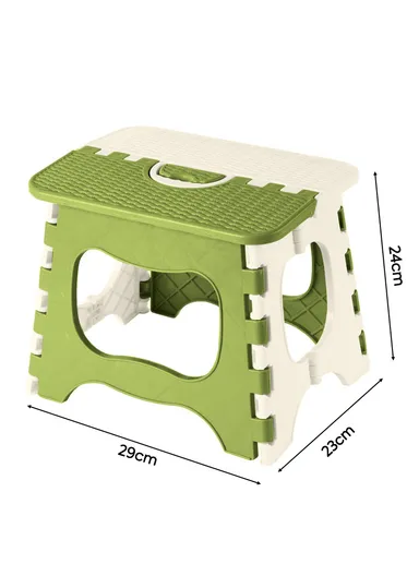 Compact Folding Step Stool with Handle, Anti-Slip Top &amp; Space-Saving Design (L29 × W23 × H24)cm – Green &amp; White