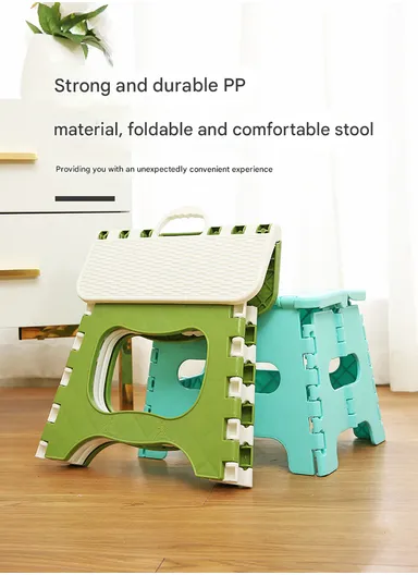 Compact Folding Step Stool with Handle, Anti-Slip Top &amp; Space-Saving Design (L29 × W23 × H24)cm – Green &amp; White