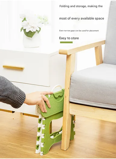Compact Folding Step Stool with Handle, Anti-Slip Top &amp; Space-Saving Design (L29 × W23 × H24)cm – Green &amp; White