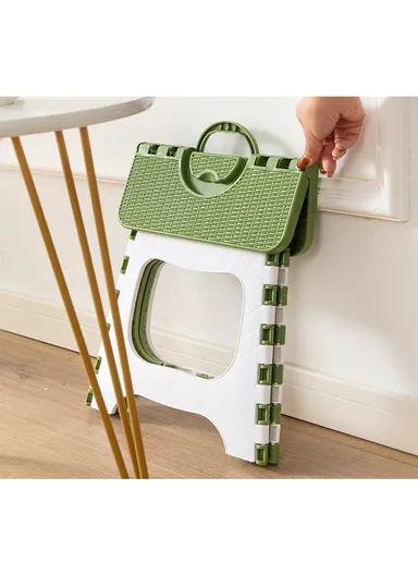 Compact Folding Step Stool with Handle, Anti-Slip Top &amp; Space-Saving Design (L29 × W23 × H24)cm – Green &amp; White