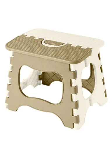Compact Folding Step Stool with Handle, Anti-Slip Top &amp; Space-Saving Design (L29 × W23 × H24)cm – Beige &amp; Off white