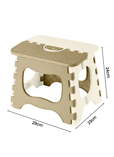Compact Folding Step Stool with Handle, Anti-Slip Top &amp; Space-Saving Design (L29 × W23 × H24)cm – Beige &amp; Off white