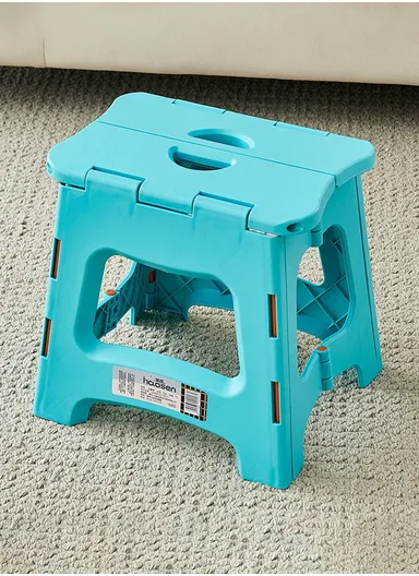 Folding Step Stool with Carry Handle, Space-Saving Design, Non-Slip Surface for Home, Kitchen &amp; Bathroom (L27 × W24 × H27)cm – Blue