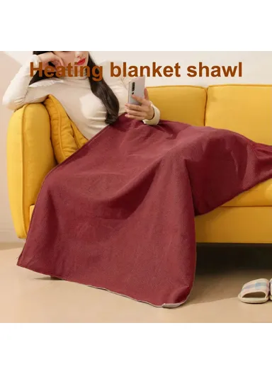 150 x 80cm USB Heated Zipper Poncho for Single Person Heating Shawl Home Office Nap Electirc Warming Blanket - Red