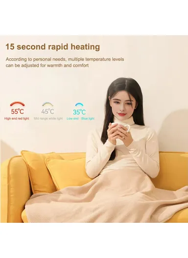 150 x 80cm USB Heated Zipper Poncho for Single Person Heating Shawl Home Office Nap Electirc Warming Blanket - Red