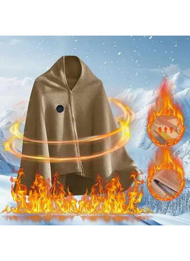 150 x 80cm USB Heated Zipper Poncho for Single Person Heating Shawl Home Office Nap Electirc Warming Blanket - Coffee