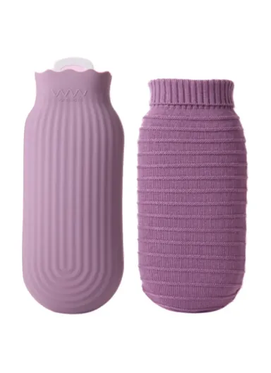 Hot Water Bottle Portable Large Hand Warmer Bag Reusable Heat Pack with Soft Cover for Pain Relief Winter Comfort - Purple