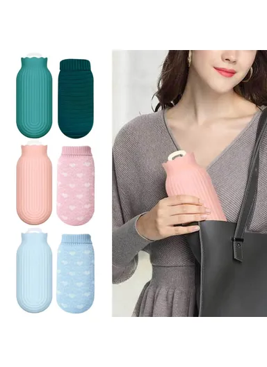 Hot Water Bottle Portable Large Hand Warmer Bag Reusable Heat Pack with Soft Cover for Pain Relief Winter Comfort - Purple