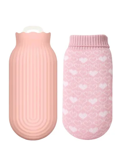 Hot Water Bottle Portable Large Hand Warmer Bag Reusable Heat Pack with Soft Cover for Pain Relief Winter Comfort - Pink