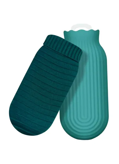 Hot Water Bottle Portable Large Hand Warmer Bag Reusable Heat Pack with Soft Cover for Pain Relief Winter Comfort - Green