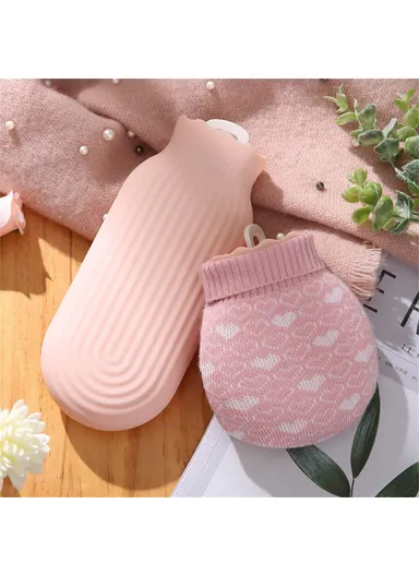 Hot Water Bottle Portable Large Hand Warmer Bag Reusable Heat Pack with Soft Cover for Pain Relief Winter Comfort - Green