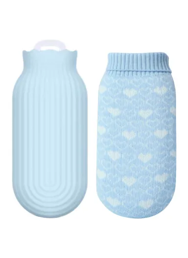 Hot Water Bottle Portable Large Hand Warmer Bag Reusable Heat Pack with Soft Cover for Pain Relief Winter Comfort - Sky Blue