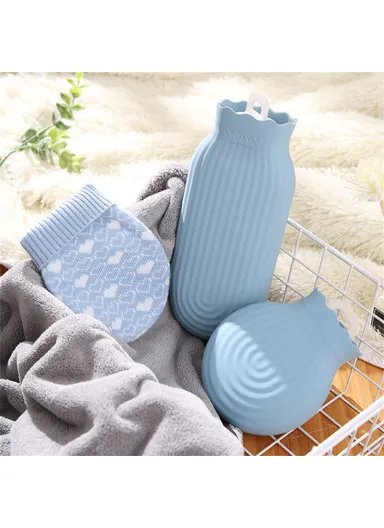 Hot Water Bottle Portable Large Hand Warmer Bag Reusable Heat Pack with Soft Cover for Pain Relief Winter Comfort - Sky Blue