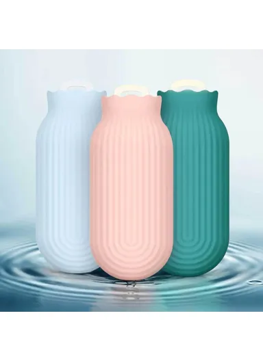 Hot Water Bottle Portable Large Hand Warmer Bag Reusable Heat Pack with Soft Cover for Pain Relief Winter Comfort - Sky Blue