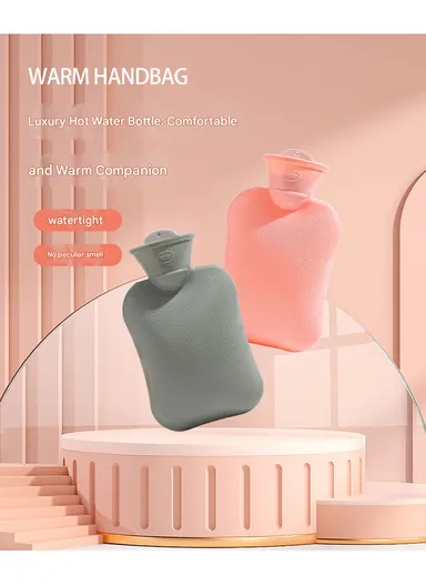 2L Cute Doodle Hot Water Bottle, Double Sided Heating, Leak-Proof PVC Hand &amp; Stomach Warmer - Bear / Light Purple