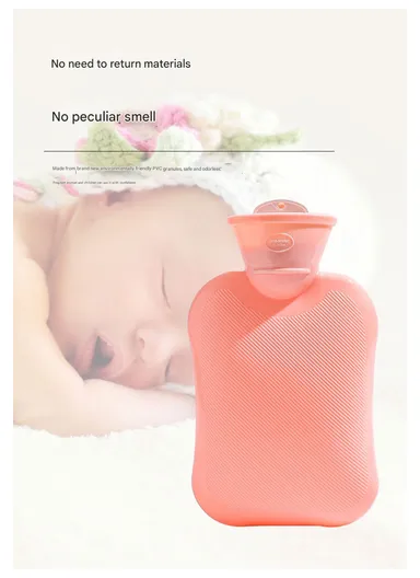 2L Cute Doodle Hot Water Bottle, Double Sided Heating, Leak-Proof PVC Hand &amp; Stomach Warmer - Cat / Brown