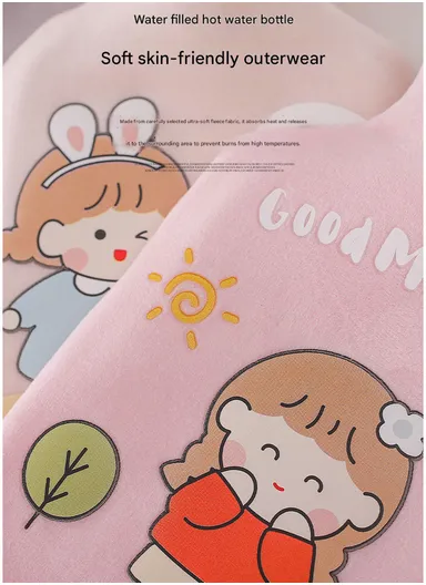2L Cute Doodle Hot Water Bottle, Double Sided Heating, Leak-Proof PVC Hand &amp; Stomach Warmer - Cat / Brown