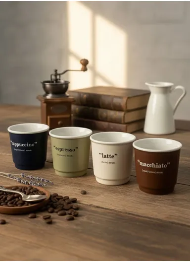 4Pcs 90ml Ceramic Matte Finish Mini Coffee Shot Cup Set, Heat-Resistant, Dishwasher Safe, Modern Minimalist Design