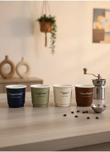 4Pcs 90ml Ceramic Matte Finish Mini Coffee Shot Cup Set, Heat-Resistant, Dishwasher Safe, Modern Minimalist Design