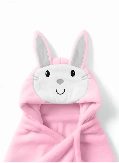 Soft Rabbit Style Baby Hooded Bath Towel, Ultra-Absorbent &amp; Warm Baby Bath Blanket (L77 × W104)cm - Pink