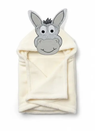 Soft Donkey Style Baby Hooded Bath Towel, Ultra-Absorbent &amp; Warm Baby Bath Blanket (L77 × W104)cm – Off White