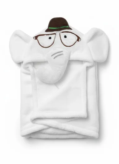 Soft Cartoon Elephant Style Baby Hooded Bath Towel, Ultra-Absorbent &amp; Warm Baby Bath Blanket (L77 × W104)cm - White