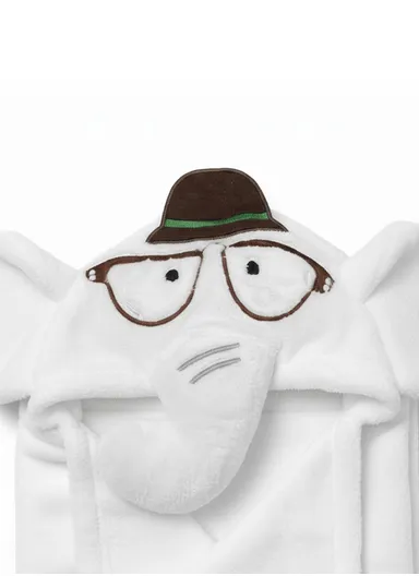 Soft Cartoon Elephant Style Baby Hooded Bath Towel, Ultra-Absorbent &amp; Warm Baby Bath Blanket (L77 × W104)cm - White