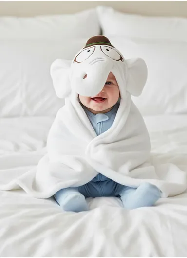 Soft Cartoon Elephant Style Baby Hooded Bath Towel, Ultra-Absorbent &amp; Warm Baby Bath Blanket (L77 × W104)cm - White