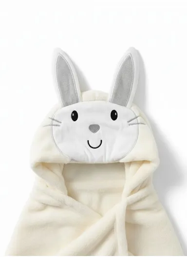 Soft Rabbit Style Baby Hooded Bath Towel, Ultra-Absorbent &amp; Warm Baby Bath Blanket (L77 × W104)cm - Off White
