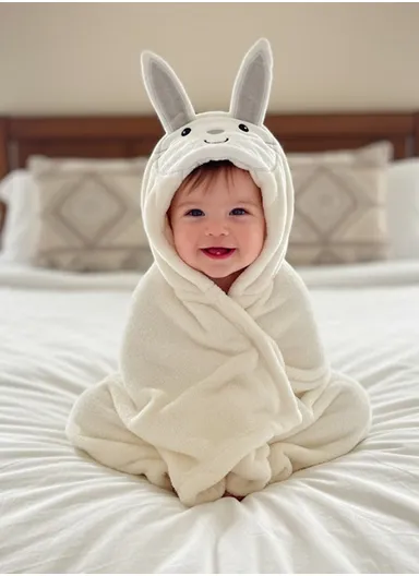 Soft Rabbit Style Baby Hooded Bath Towel, Ultra-Absorbent &amp; Warm Baby Bath Blanket (L77 × W104)cm - Off White
