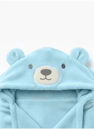 Soft Bear Style Baby Hooded Bath Towel, Ultra-Absorbent &amp; Warm Baby Bath Blanket (L77 × W104)cm – Light Blue