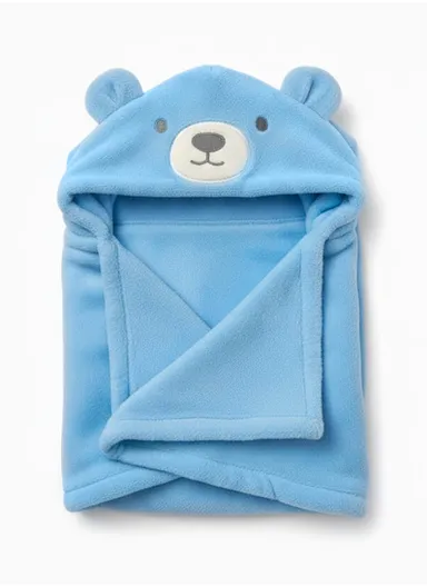 Soft Bear Style Baby Hooded Bath Towel, Ultra-Absorbent &amp; Warm Baby Bath Blanket (L77 × W104)cm – Blue