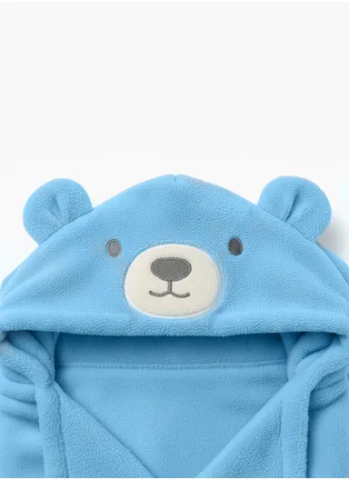 Soft Bear Style Baby Hooded Bath Towel, Ultra-Absorbent &amp; Warm Baby Bath Blanket (L77 × W104)cm – Blue