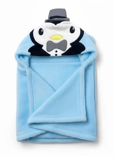 Soft Penguin Style Baby Hooded Bath Towel, Ultra-Absorbent &amp; Warm Baby Bath Blanket (L77 × W104)cm – Blue