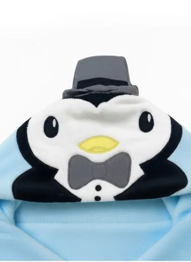 Soft Penguin Style Baby Hooded Bath Towel, Ultra-Absorbent &amp; Warm Baby Bath Blanket (L77 × W104)cm – Blue