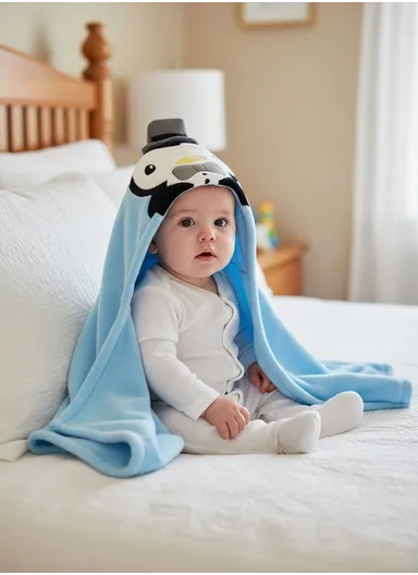 Soft Penguin Style Baby Hooded Bath Towel, Ultra-Absorbent &amp; Warm Baby Bath Blanket (L77 × W104)cm – Blue