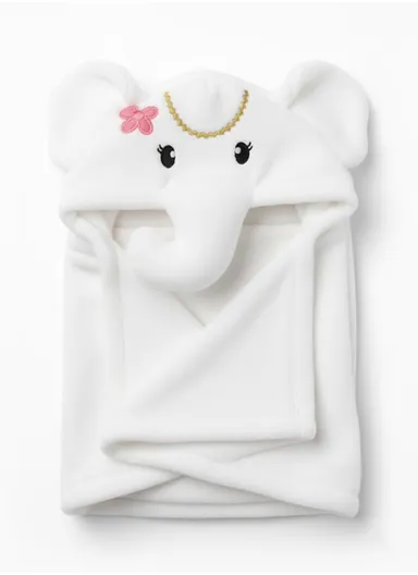 Soft Elephant Style Baby Hooded Bath Towel, Ultra-Absorbent &amp; Warm Baby Bath Blanket (L77 × W104)cm - White