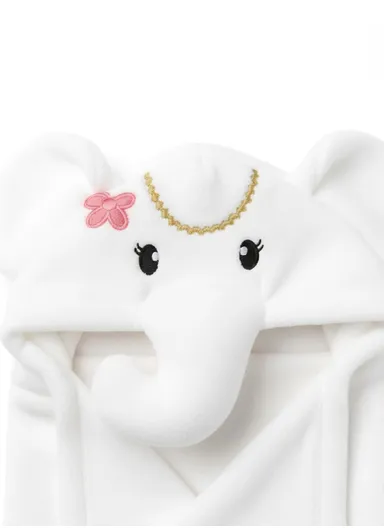 Soft Elephant Style Baby Hooded Bath Towel, Ultra-Absorbent &amp; Warm Baby Bath Blanket (L77 × W104)cm - White