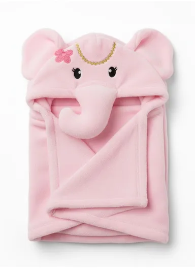 Soft Elephant Style Baby Hooded Bath Towel, Ultra-Absorbent &amp; Warm Baby Bath Blanket (L77 × W104)cm - Pink