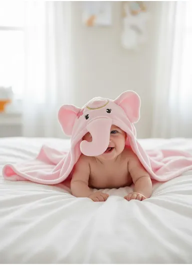 Soft Elephant Style Baby Hooded Bath Towel, Ultra-Absorbent &amp; Warm Baby Bath Blanket (L77 × W104)cm - Pink