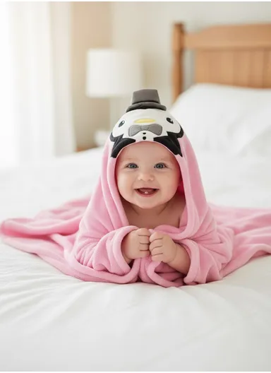 Soft Penguin Style Baby Hooded Bath Towel, Ultra-Absorbent &amp; Warm Baby Bath Blanket (L77 × W104)cm – Pink