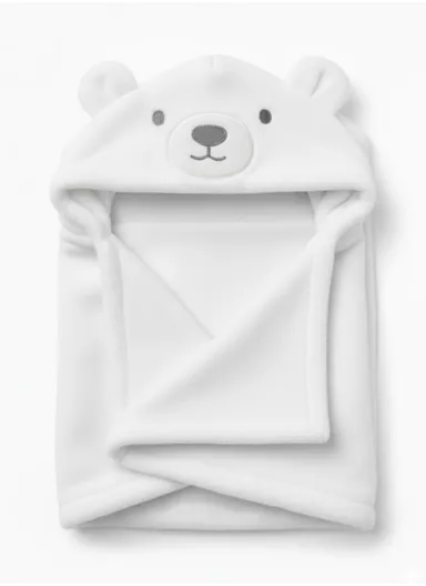 Soft Bear Style Baby Hooded Bath Towel, Ultra-Absorbent &amp; Warm Baby Bath Blanket (L77 × W104)cm – White